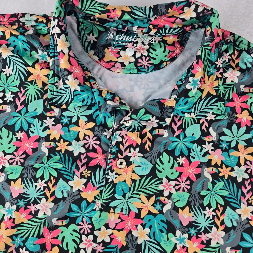 Chubbies The Bloomerang performance  Polo Shirt Floral Toucan‎ Print Mens L